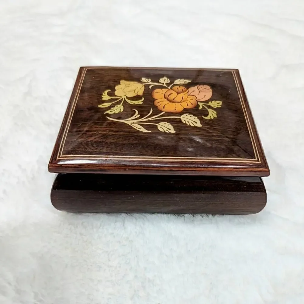Sorrento Marquetry Inlay Flowers Jewelry Trinket Box 5